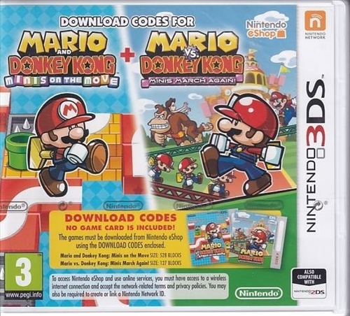 Download Codes for Mario and Donkey Kong Minis on the Move + Mario vs Donkey Kong Minis March Again - Kode virker ikke længere - i Folie - Nintendo 3DS Spil - (AA Grade) (Genbrug)